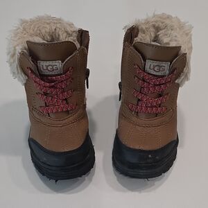 UGG Kids Tan and Black Boots with Red Laces 8C